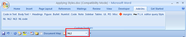 Figure 7: The Style dropdown list on the Quick Access toolbar